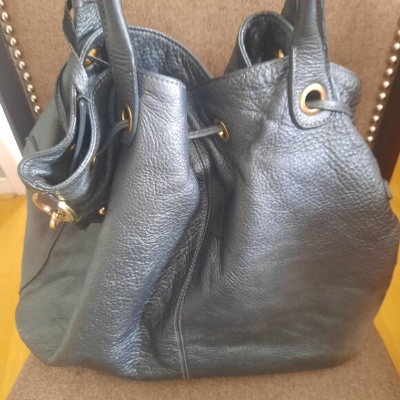 Large Aqua Madonna drawstring leather bag - Picture 4 of 14